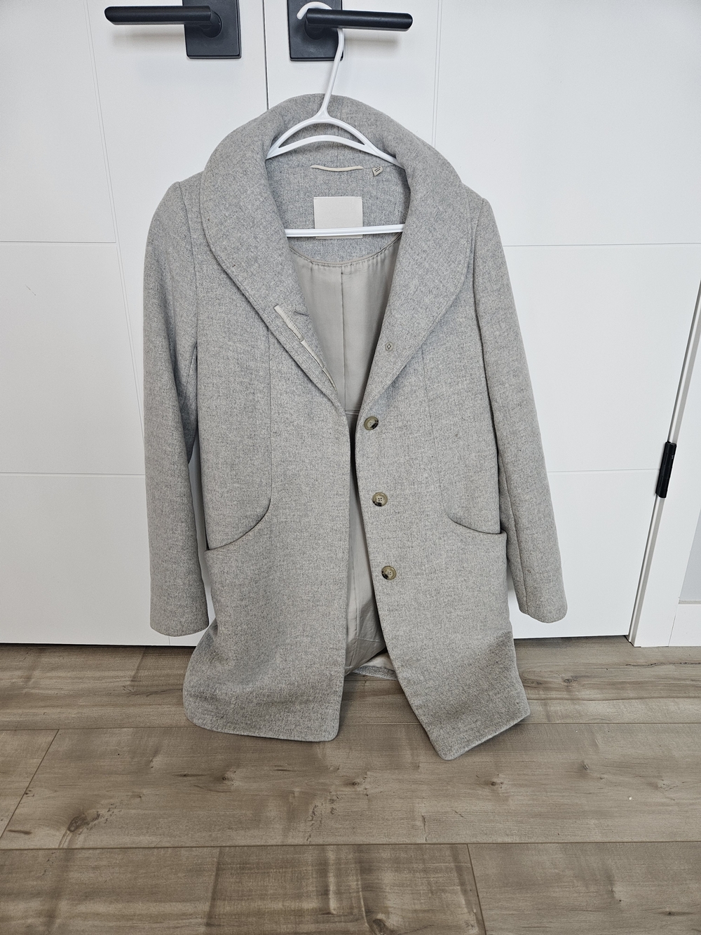 Aritzia Light Gray Shawl-Collar Wool Blend Pea Coat